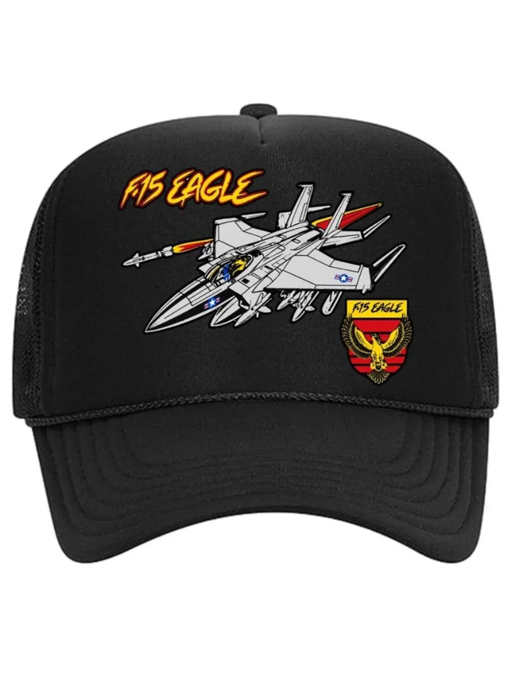 Retro F-15 Eagle Fighter Jet Trucker Hat Vintage Military Foam Snapback Cap 90s